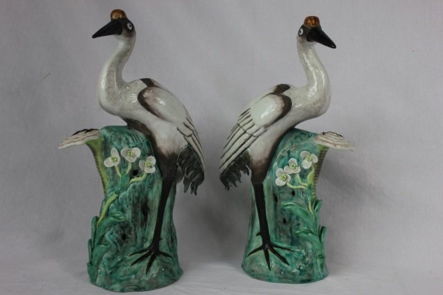 Pair of Chinese Porcelain Cranes: Height 13 Inches