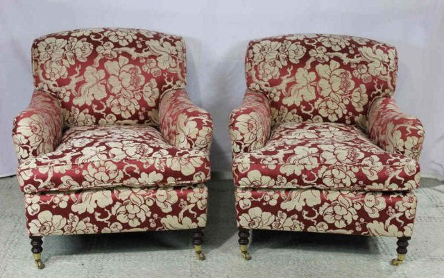 Pair of George Smith Arm Chairs: Height 33 Inches Width 33 Inches Depth 29 Inches