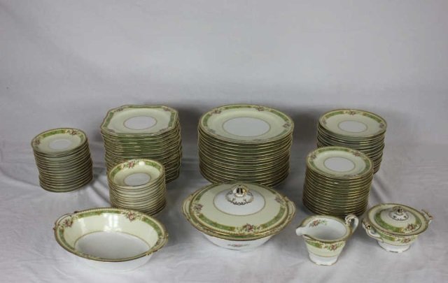 Noritake Dinner Service for 16 w/ Serving Pieces: Dinner Plates are 10 inches in diameter. Pattern Senta #194 Luncheon Plate 8 3/4 Diameter Bread and Butter Plate 6 3/8 Diameter