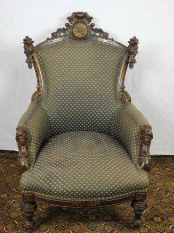 John Jelliff Victorian Gentleman's Armchair: Attributed to John Jelliff. Height 41 inches. Width 28 inches. Depth 27 inches.