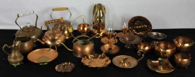 Vintage Kitchen Collectibles - Copper & Plate: Tea Kettles, Sugars, Creamers, Cups, Etc.