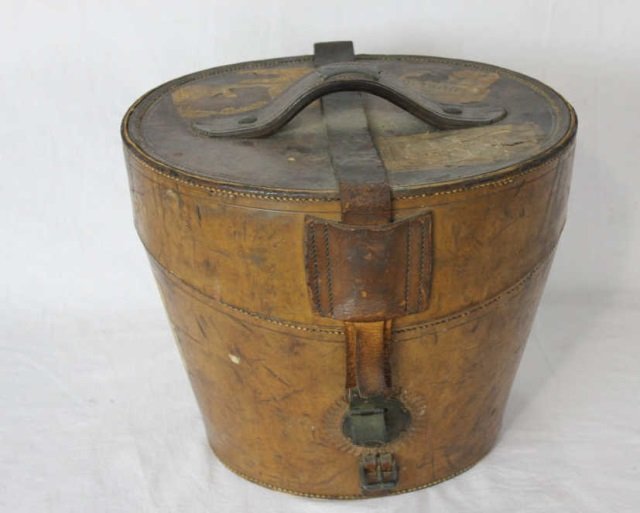 Antique Hat Box w/ Original Lining & Labels: Height 11 Inches Width 13 Inches Depth 14 Inches