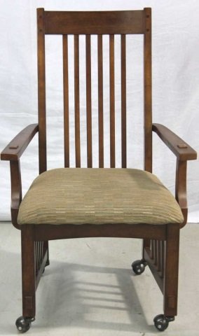 Arts and Crafts Stickley Style Armchair on Wheels: Height 42 Inches Width 26 Inches Depth 18 Inches