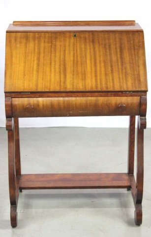 Biedermeier Style Slant Top Secretary Desk: Height 39 inches. Width 27 inches. Depth 16 inches.