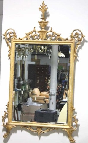 Sheraton Style Gold Leaf Mirror: Height 52 inches. Width 32 inches.