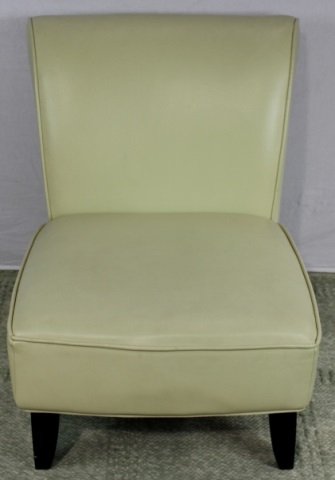 White Vinyl Modern Contemporary Slipper Chair: Height 33 Inches Width 29 Inches Depth 27 Inches