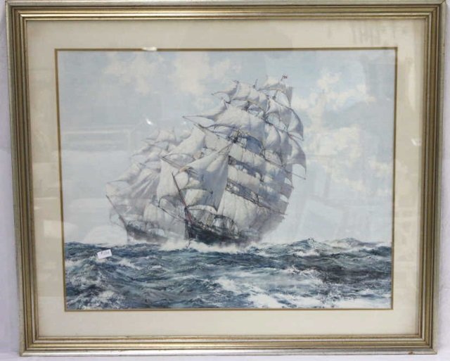 Large Montague Dawson Framed "Ariel & Taeping": Frame measures 45 by 38 inches.