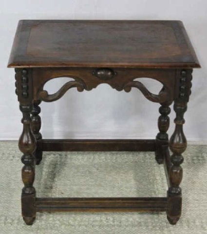 Carved Jacobean Tudor Style End Table: Height 24 Inches Width 24 Inches Depth 17 Inches