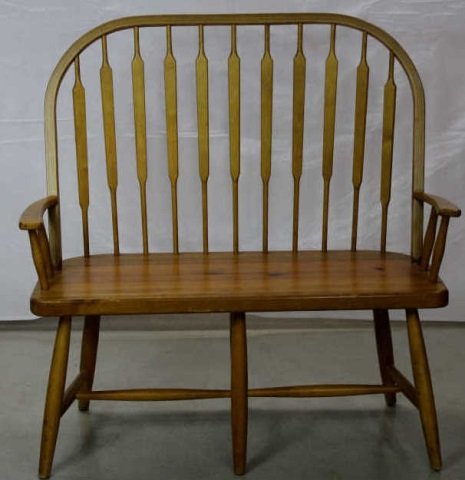 American Country Style Windsor Back Settee: Height 40 Inches Width 38 InchesDepth 18 Inches