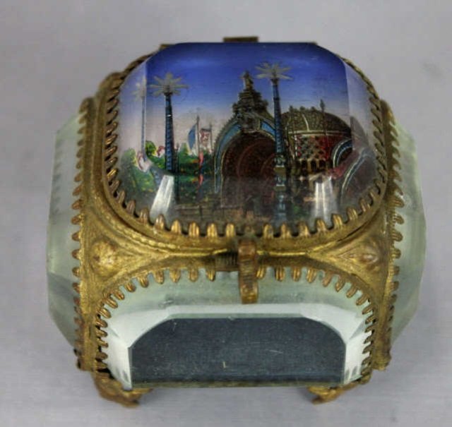 Grand Tour Ormolu & Middle Eastern Scene Glass Box: Width 3 inches.
