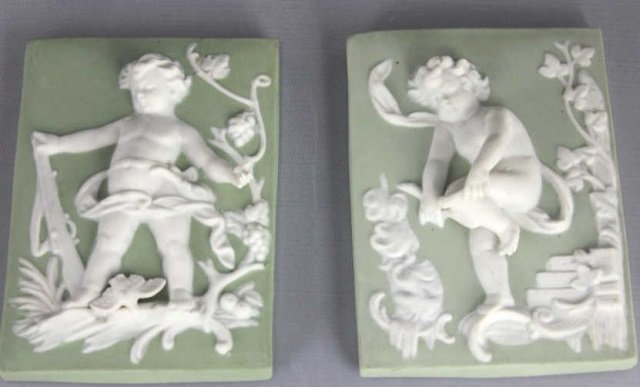 Pair of Kalk Jasperware Plaques: Height 5.25 Inches Width 4 Inches