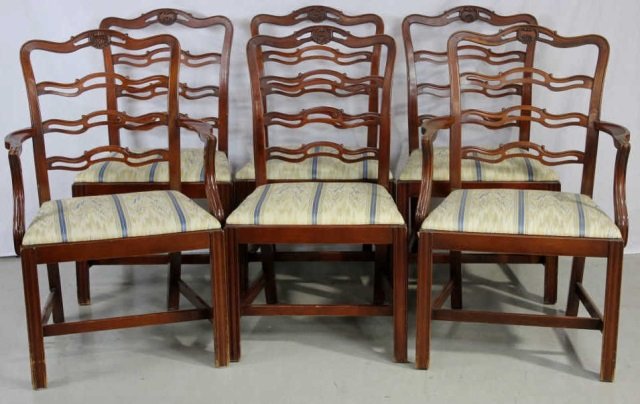 Set of Six Hepplewhite Dining Chairs 4 Side 2 Arm: Height 36 Inches Width 18 inches