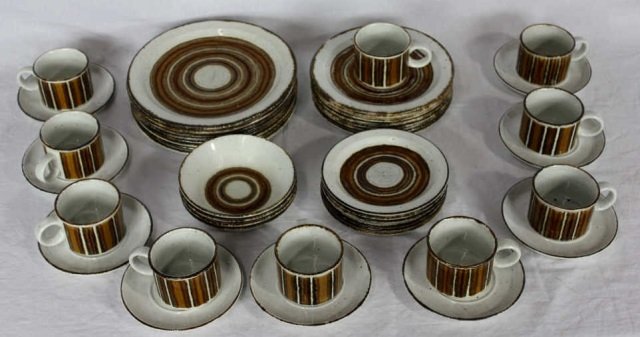 Mid Century Modern Staffordshire Dinner Service: Diameter of dinner plates 10 inches.