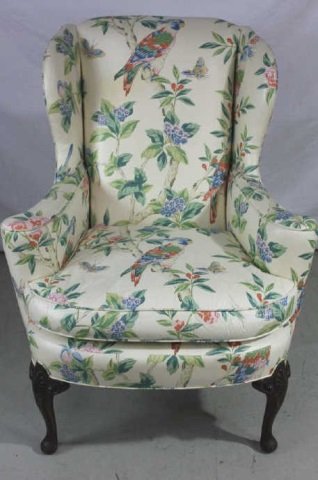 Upholstered Wingback Armchair w/ Ottoman: Height 40 inches Width 31 Inches Depth 33 Inches