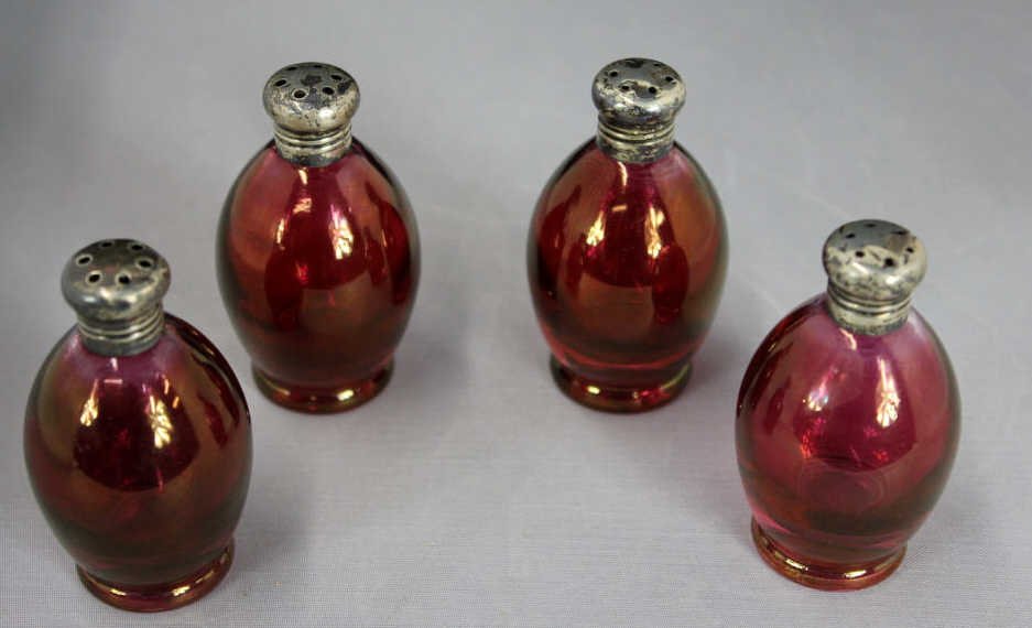 Four Sterling & Ruby Glass Salt & Pepper Shakers: Height 2 Inches