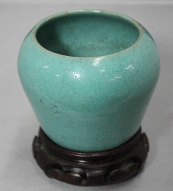 Chinese Robin Egg's Blue Vase on Stand: Height 4 Inches