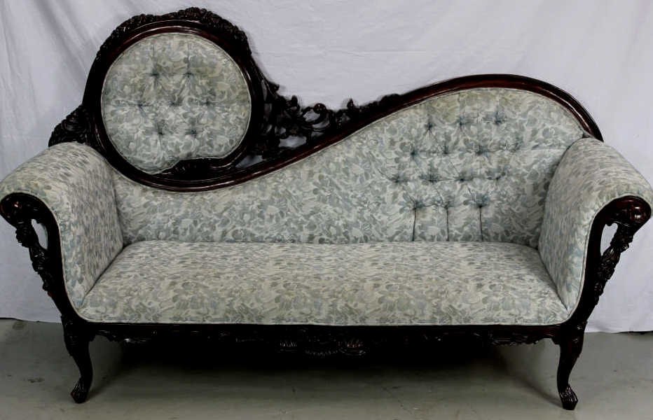 Victorian Sty Carved Upholstered Chaise Lounge: Height 46 Inches Width 80 Inches Depth 27 Inches