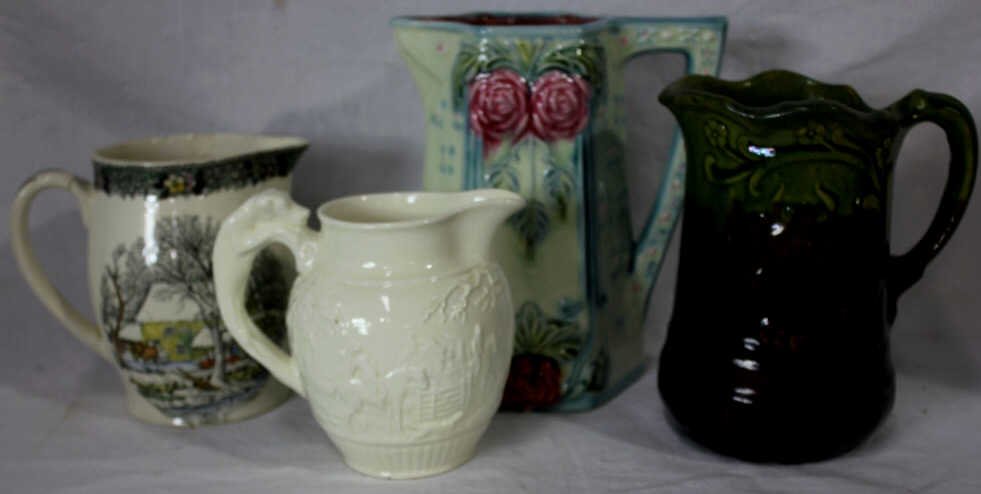 Collection Country Style Pottery & Porcelain Jugs: American & English Manufacture Height 7.5 Inches