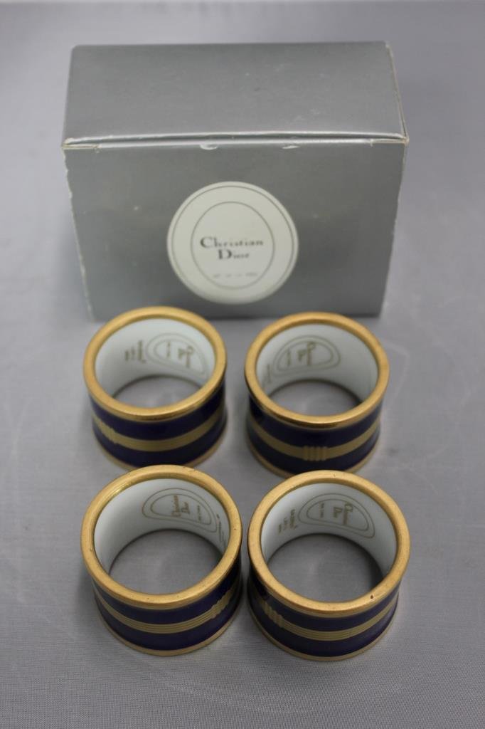 8 Christian Dior Blue Gold Porcelain Napkin Rings: Blue and Gold Rings