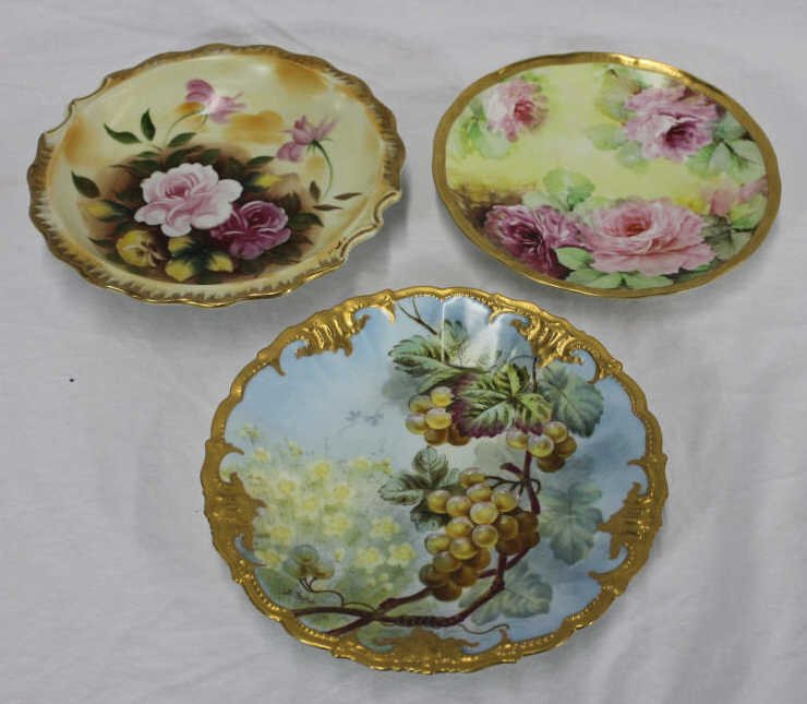 Three Hand Painted Antique Plates Limoges & Italy: Diameter 9.5 Inches