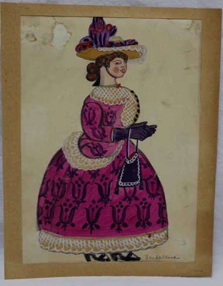 Signed Soudeikine - Russian Portrait of a Lady: Signed Soudeikine, for Serge Soudeikine. Portrait of a lady in a pink dress on paper. 13 Inches by 11 Inches