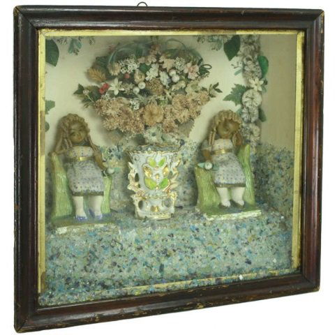 Antique English Wax Doll Diorama Box: Height 19 Inches Width 20 Inches Depth 8 Inches