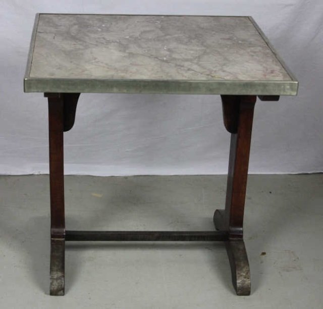 Antique French Thonet Style Marble Top Table: Height 27" Length 28" Depth 28"
