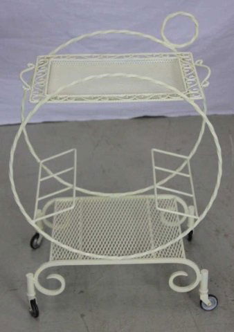 Wrought Metal Wine Rack Trolley Car w/ Tray Top: Height 29 Inches Width 20 Inches Depth 12.5 Inches