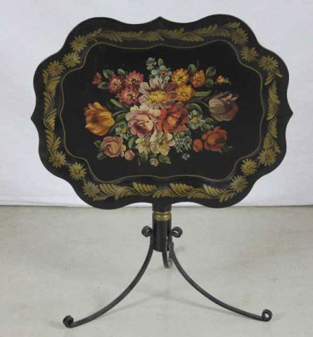 American Victorian Style Tolware Table: Tilt Top Height 21" Width 25" Depth 20"