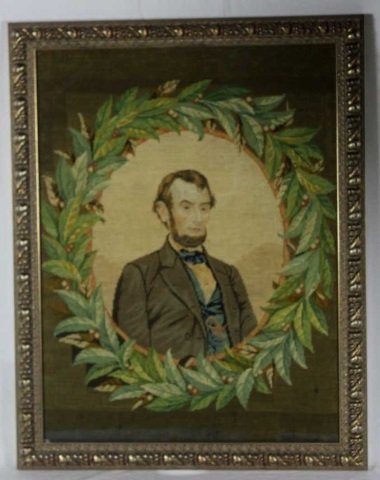 Antique Needlepoint & Petite Point Abraham Lincoln: 33" x 26"