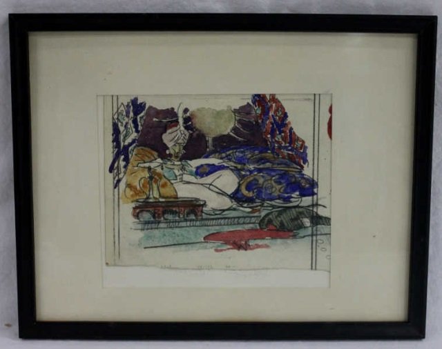 Charles Auguste Edelmann Original Watercolor: Signed. Gallery Label Ferdinand Roten Galleries Baltimore, MD 12" x 9" in frame