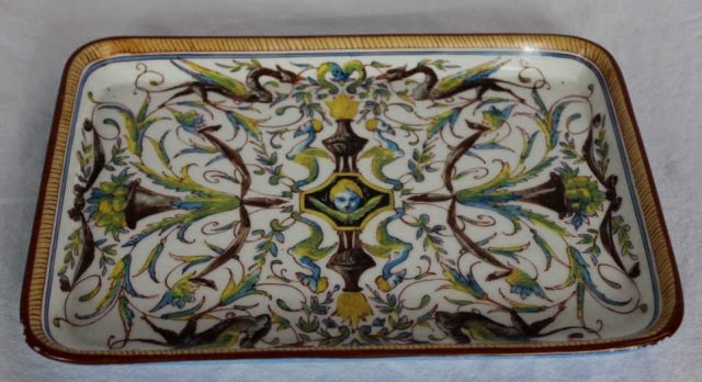 Italian Hand Painted Faience Porcelain Tray: 7.5" x 11"
