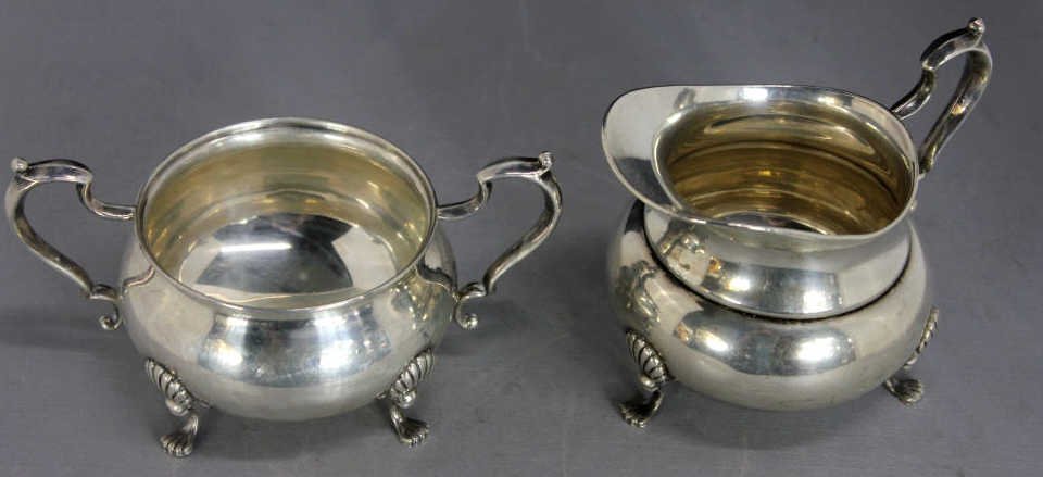 Fisher Sterling Sugar & Creamer: Property of a Scarsdale, NY Estate. Hallmarked Approximately 4.5 Troy Ounces.