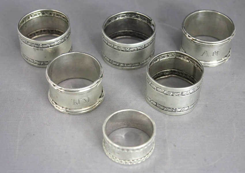 Six 800 Coin Silver Napkin Rings: Property of a Scarsdale, NY Estate. Approximately 3 Troy Ounces.