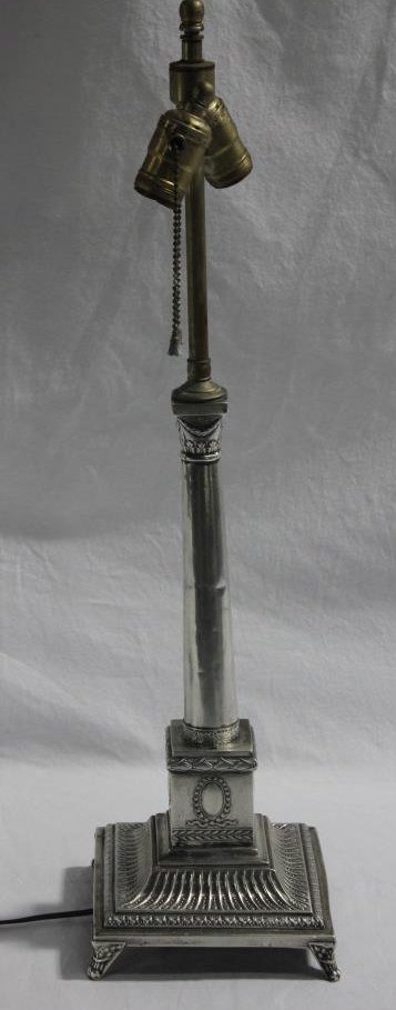 Antique Continental Silver Column Lamp: Hallmarked on Base Height 25 inches. Estate of Warren Dieter Zander.