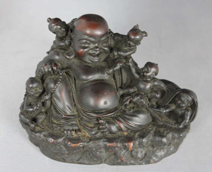 Chinese Statue of Buddha w/ Children Signed: Height 3"