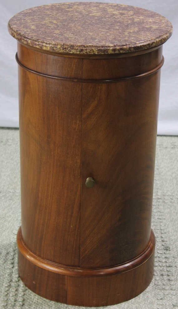 Marble Top Empire Biedermeier Style Pedestal Table: Cache pot stand. Height 30 inches. Diameter 17 inches. Estate of Warren Dieter Zander.