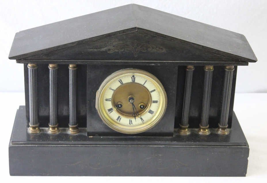 Antique Victorian Ansonia Clock Type Mantle Clock: Property of a Monticello NY Estate. Height 11 inches. Width 16.5 inches. Depth 6 inches.