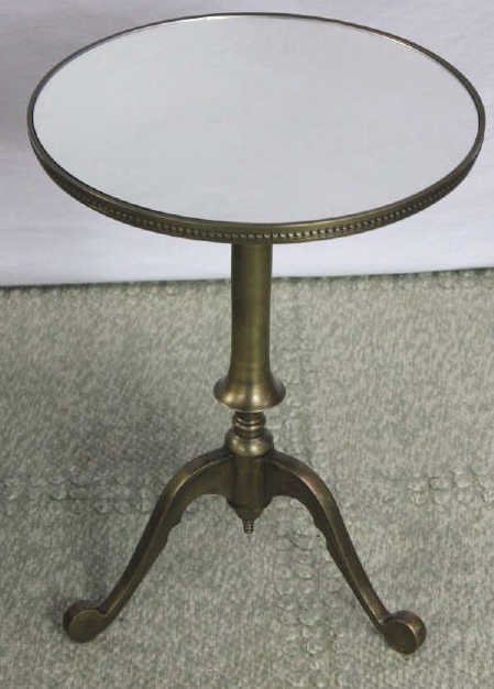 Contemporary Modern Gilt Metal Mirrored Top Table: Property of a Bedford NY Estate. Height 23 inches. Diameter of top 16 inches.