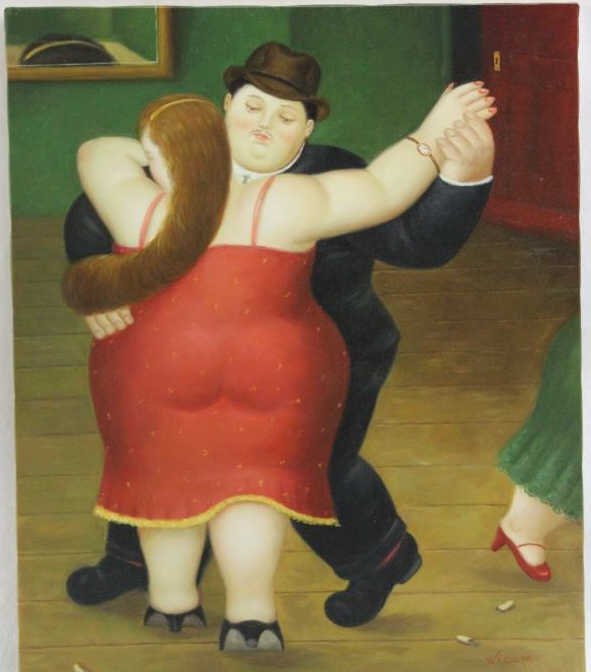 Oil Painting on Canvas After Fernando Botero: Measures 24 inches by 20 inches. Signed William, lower right.