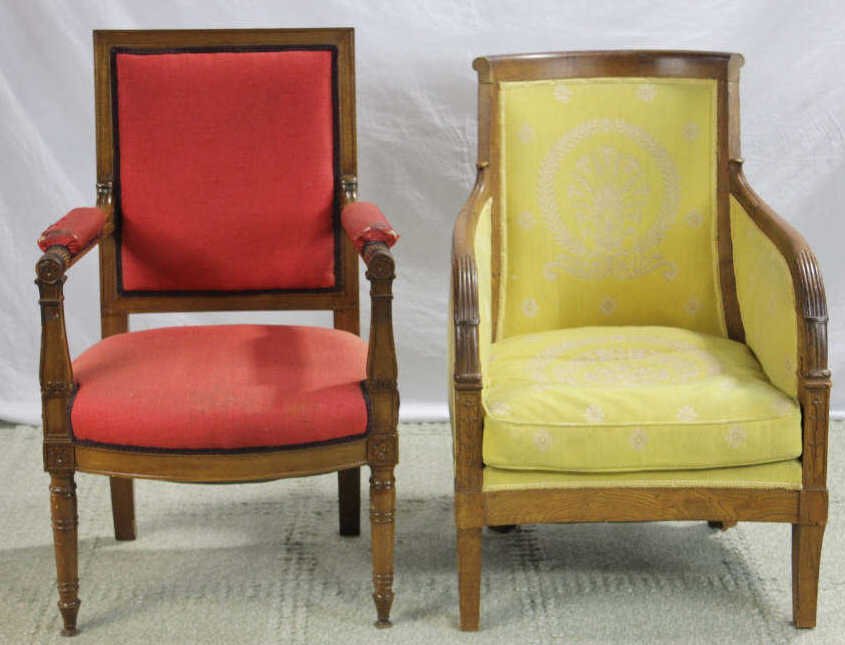 French Empire & Gustavian Arm Chairs: Larger of the two: Height 38 inches. Width 23 inches. Depth 20 inches. Estate of Warren Dieter Zander.