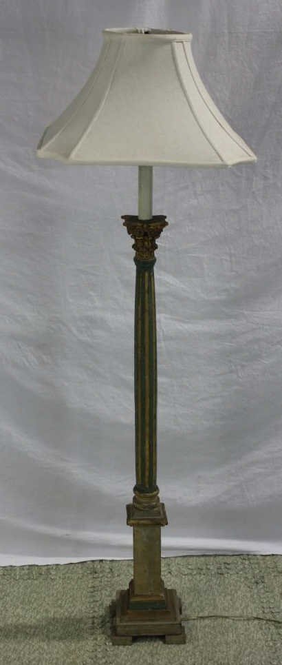 Antique Carved Wood Corinthian Column Lamp: Height 56 inches. Estate of Warren Dieter Zander.