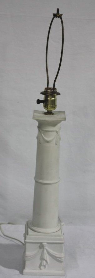 Bisque French Empire Style Column Lamp: Height 16 inches. Estate of Warren Dieter Zander.