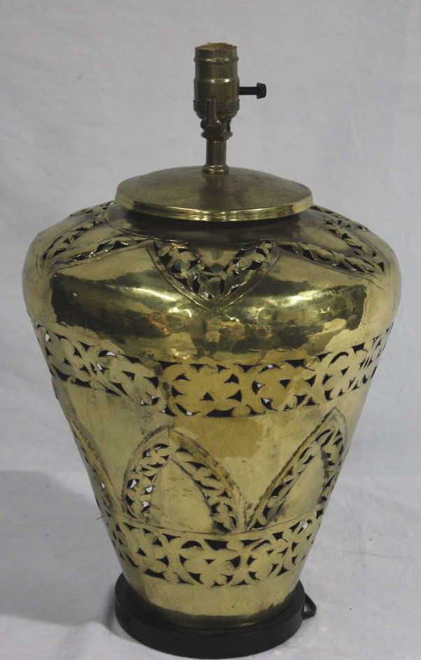 Antique Persian Vase Mount Lamp: Height 19 inches. Diameter 12 inches. Estate of Warren Dieter Zander.
