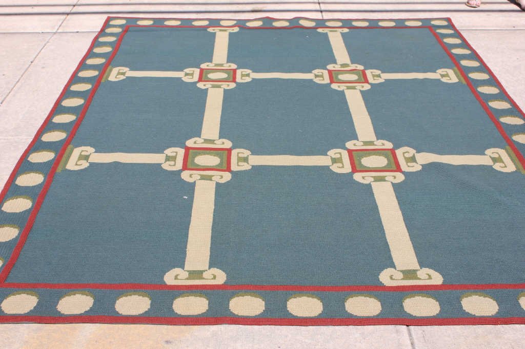 Vintage Peruvian Woven Carpet: Measures 90 inches by 116 inches. Estate of Warren Dieter Zander.
