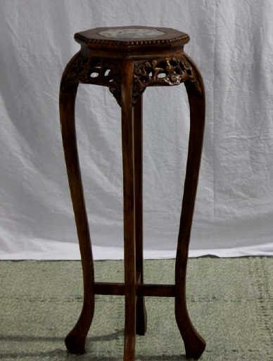 Chinese Style Carved Pedestal w/ Marble Top: Property of a Monticello NY Estate. Height 36 inches. Diameter of top 14 inches.