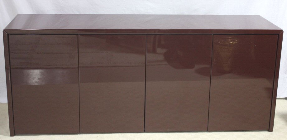 Contemporary Modern Lacquer Console Cabinet: Height 29 inches Length 71 inches. Depth 20 inches. Estate of Warren Dieter Zander.