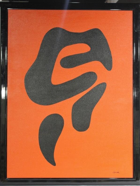 Contemporary Painting By Warren Dieter Zander: Red & Black abstract calligraphy composition in black lacquer frame. Measures 52 inches by 40 inches. Estate of Warren Dieter Zander.