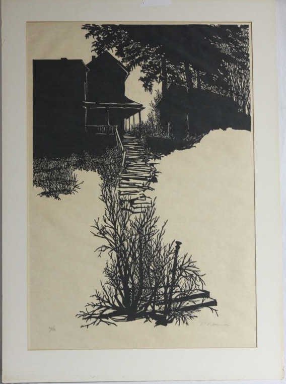 Contemporary Modern F.C. Eden Wood Block Print: Signed & numbered. Measures 36 inches by 26 inches