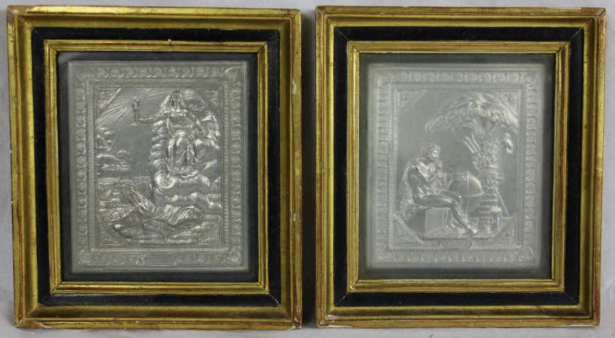 Pair Antique Neo Classical Silver Plaques: "Prudence Succes" & "Recompense Punition" Signed Lorthior An 1804